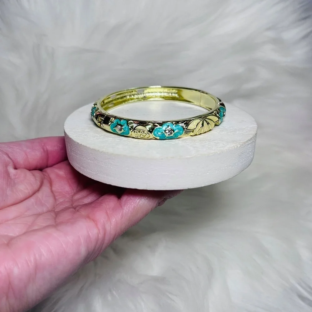 Turquoise Flower Enamel Cloisonne Bracelet Bangle Style 1